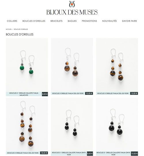 Site internet de Bijoux des Muses