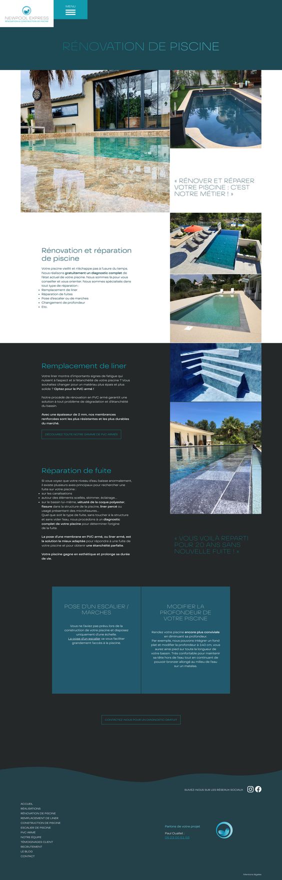 Aperçu de la page rénovation de piscine du site internet de NewPool Express