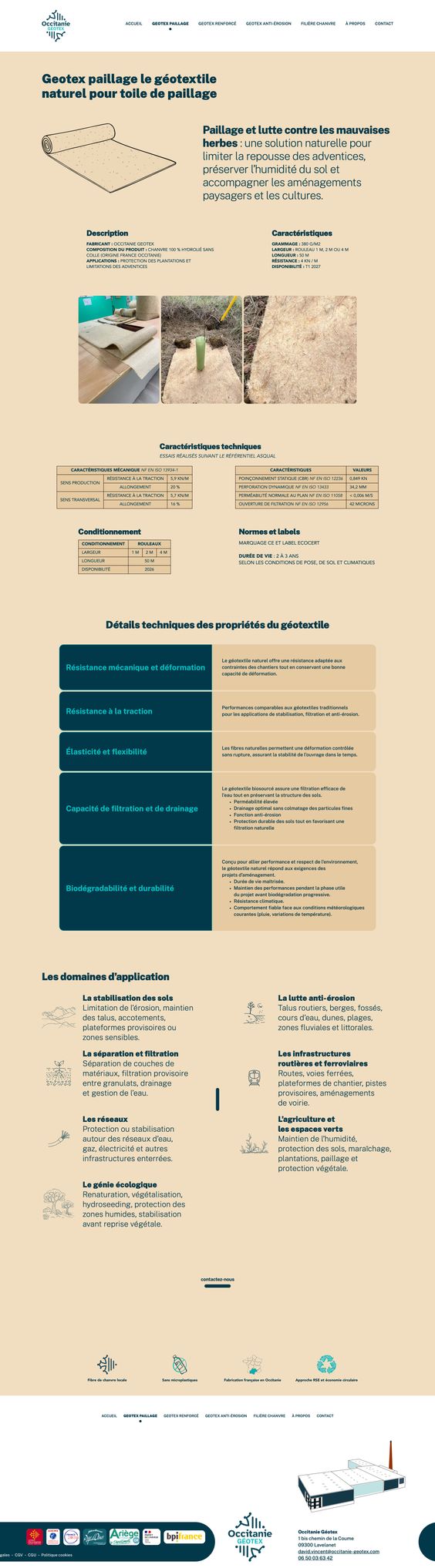 Site internet d’Occitanie Geotex, page géotextile paillage