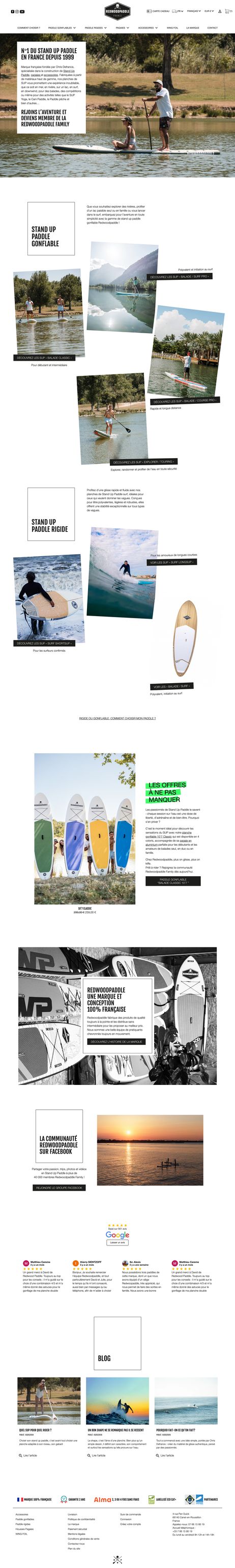 Site e-commerce de la marque Redwoodpaddle