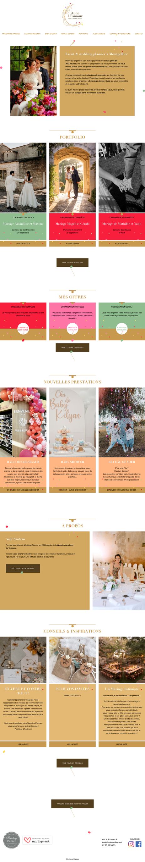 Création du site vitrine d’Aude à l’Amour, wedding planner à Montpellier